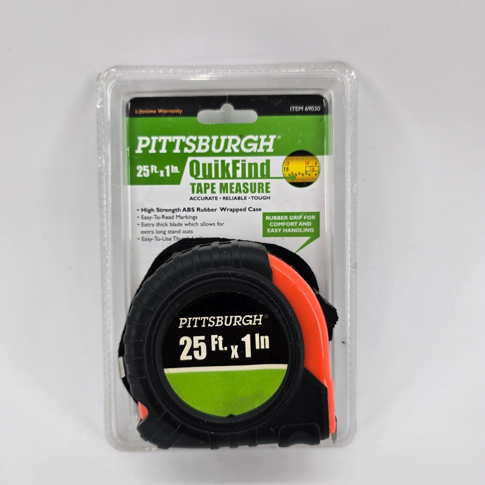 Pittsburgh QuikFind Tape Measure 25 Ft x 1 In ABS Rubber Case Orange Black 69030